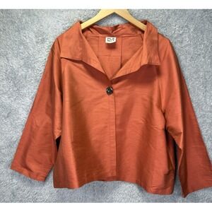 Planet Women M Silk Blouse Copper Orange Asymmetrical One Button Designer Top US